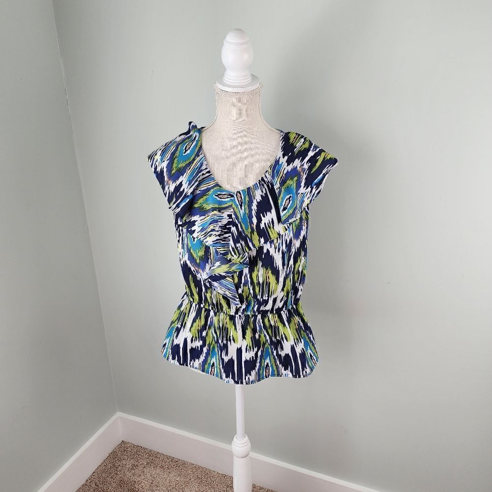 WDNY Women’s Scoop Neck Cap Sleeve  Elastic Waist Waterfall Top Size Small